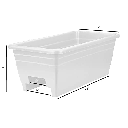 The HC Companies 24 Inch Heavy Duty Deck Rail Planter Boxes, White, 2-Pack