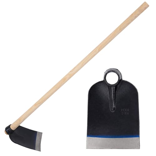 51 Inch Wood Handle Grub Hoe, 7-1/2'' Blade Width, 1-3/4'' Eye Hole, Heavy Duty Steel Garden Hoe for Grubbing Tough Soil, Garden Hacking, Farming, Landscaping, Yard Digging and Weeding