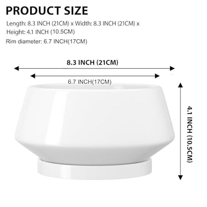 8.3 Inch White Ceramic Planter with Drainage Hole and Saucer - color: Gloss White, size: Medium