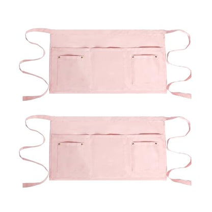 Server Apron with 5 Pockets - Rivet buckle Unisex Short/Half Waiter Waist Short Apron - color: Pink 2 Pack