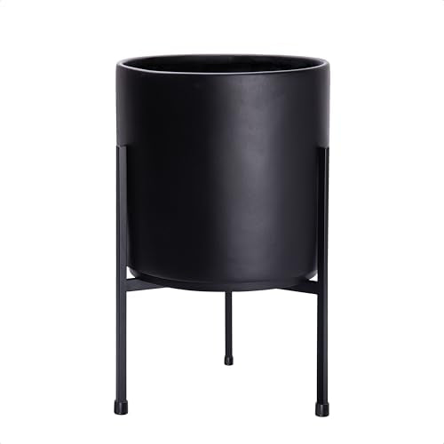 D'vine Dev Cylinder Planter Pot with Metal Stand, Black, 10 in, 96-T-B-2 - color: Black, size: Medium 10 Inch