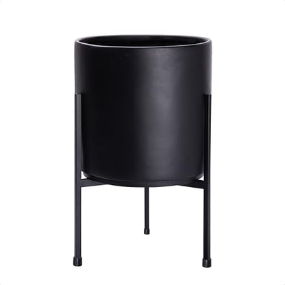 D'vine Dev Cylinder Planter Pot with Metal Stand, Black, 10 in, 96-T-B-2 - color: Black, size: Medium 10 Inch