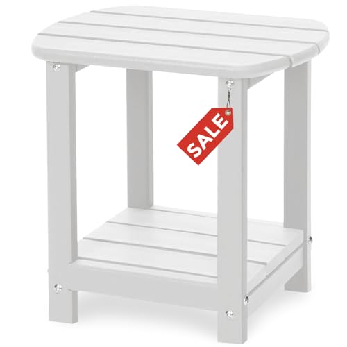 Adirondack Square Outdoor Side Table,2-Tier Storage Patio Side Table, HDPE End Tables for Backyard Pool Porch Garden Lawn - color: White, size: a:Oval 2-Tier