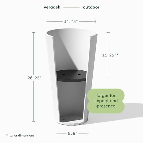 Veradek Column Series Tall Planter - Tapered Outdoor Planter with Shelf - color: White, style: Wide Groove