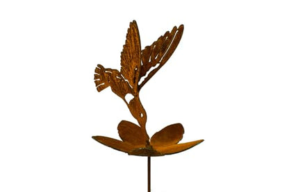 Hummingbird and Flower Garden Stake | Steel Construction with Real Rust Finish | Made in USA