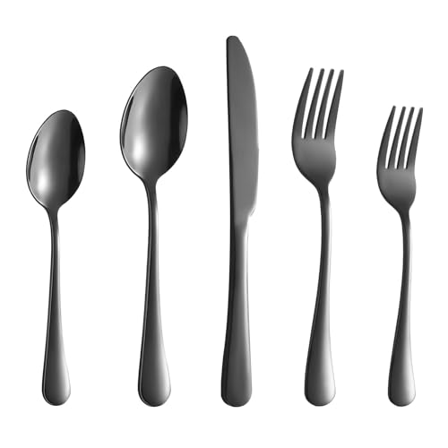 Black Silverware Set, 30 Piece Flatware Cutlery Set for 6, 18/0 Stainless Steel Silverware, Mirror Polished Cutlery Utensil Set Includes Knife Fork Spoon For Home Kitchen Restaurant Gift - size: 30-Piece Flatware