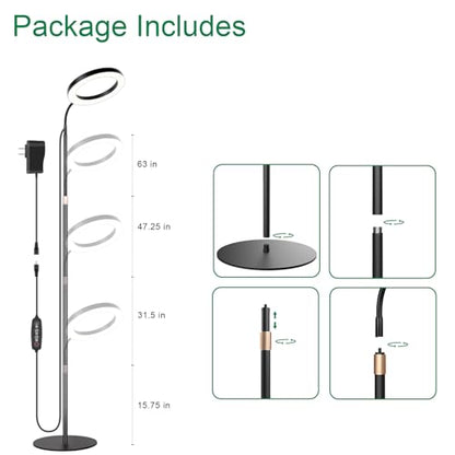 LBW 10.2" Halo Grow Light with Stand, 68" Tall Full Spectrum Growing Lamp - color: 10.2" Jumbo Black, size: 1-Head