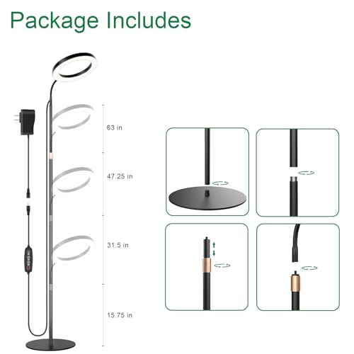 LBW 10.2" Halo Grow Light with Stand, 68" Tall Full Spectrum Growing Lamp - color: 10.2" Jumbo Black, size: 1-Head