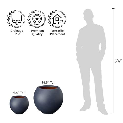 Kante Small Round Sphere Charcoal Concrete Planter 11" Dia, Outdoor - color: Charcoal, size: 11"w x 9.4"h