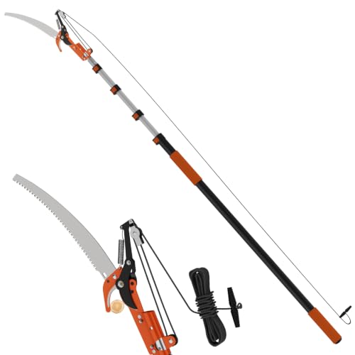 LAANPOLE 36FT Reach Tree Trimmer, Manual Pole Saw with 7-30FT Extension Pole, Tree Pruner Extendable for High Tree Branch Trimming Pruning Cutting - size: 30FT