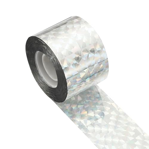 MECCANIXITY 360ft Long 2" Wide Silver Dual Side Reflective Holographic Flash Bird Scare Tape Ribbon to Keep Birds Away, Hang Tie on Garden Farm Orchards Balcony Patio Yard Fence, Floral - size: 360.8ft x 1.89in