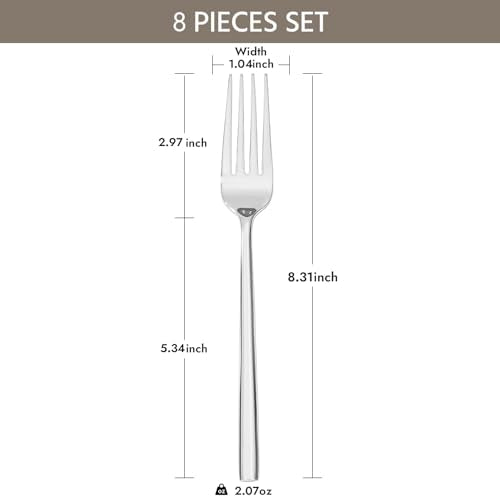KINGSTONE 8 Piece Dinner Forks Set, Stainless Steel Forks - size: 8-Piece, style: Dinner Forks