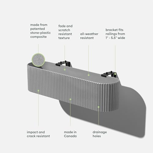Veradek Demi Series Railing Planter - Round Window Box with Bracket - color: Gray, size: 36 inch