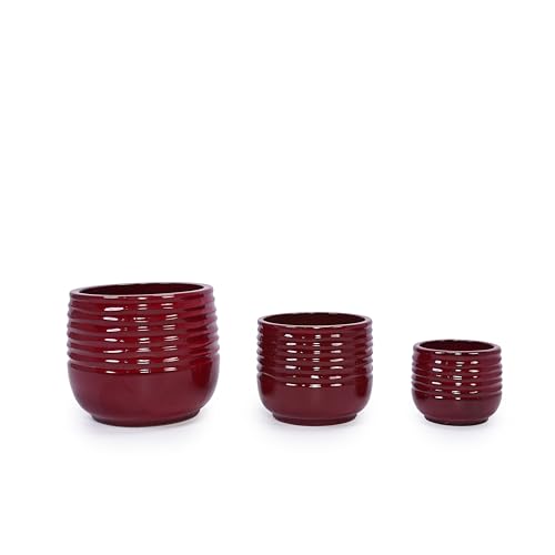 Ceramic Plant Pots with Drainage Hole, 8/11/15 Inch, Red
