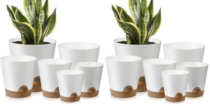 YNNICO Indoor Self Watering Planters with Drainage Holes and Saucers, 8, 7, 6.5, 6, 5.5, 5 Inches, White, 6 Pots (Pack of 2) - color: White, size: 8+7+6.5+6+5.5+5 inch (Pack of 2)