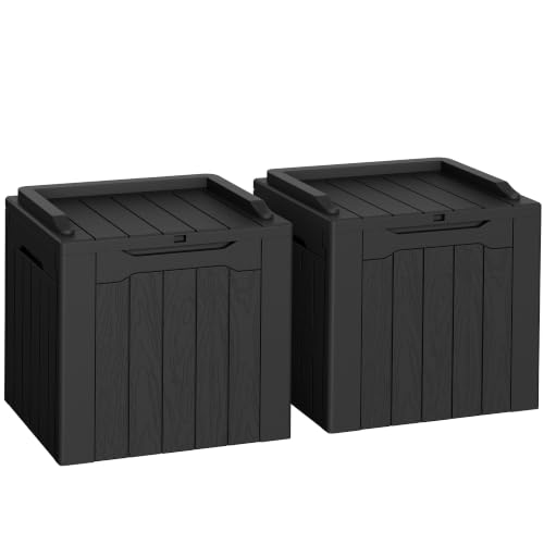 Flamaker 2 Pack Deck Box 31 Gallon Waterproof Resin Storage Box with Lid - color: Black, size: 31 Gallon-2 Pack