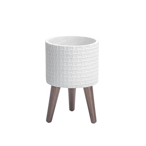D'vine Dev Planter Pot with Wood Stand, 8 in, Matte White, 88-Z-A-1 - color: Matte White, size: Small