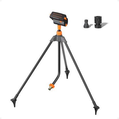 Diivoo Garden Sprinkler with Tripod Base, Mini Turbo Oscillating Water Sprinklers for Yard, Adjustable Width, Range and Flow Rate, 16 Nozzles, Grey - color: Black