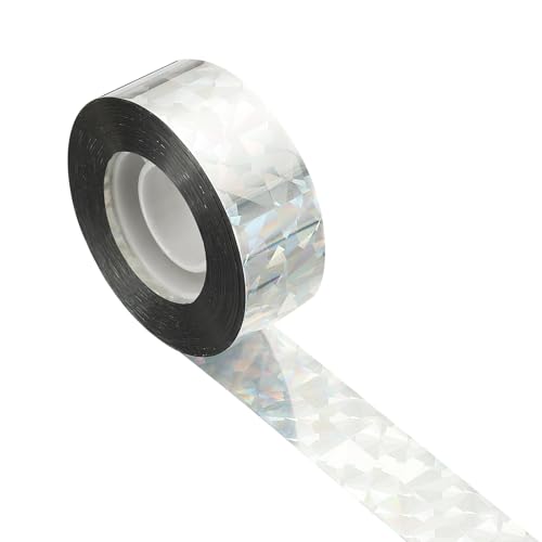 MECCANIXITY 328ft Long 1" Wide Silver Dual Side Reflective Holographic Flash Bird Scare Tape Ribbon to Keep Birds Away, Hang Tie on Garden Farm Orchards Balcony Patio Yard Fence, Floral - size: 328ft x 0.94in