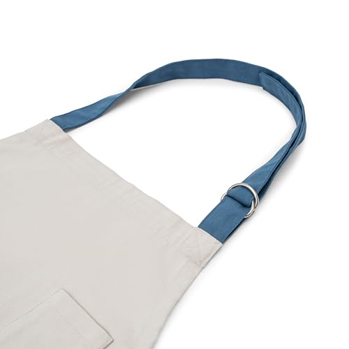 Cotton Canvas Apron for Women & Men – Adjustable Neck Strap & Waist Ties with Pockets - color: Grey
