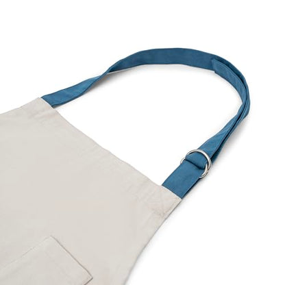 Cotton Canvas Apron for Women & Men – Adjustable Neck Strap & Waist Ties with Pockets - color: Grey
