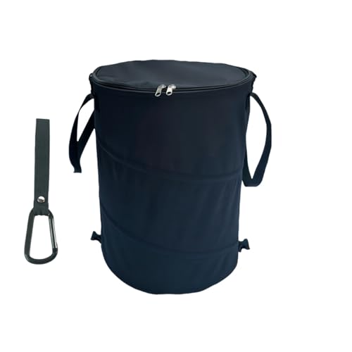 Collapsible Trash can with lid,Foldable Camping Trash can,Pop-up Trash can with lid,Outdoor Trash can with lid,Clothes and Toys Recycle bin,Thickened, Solid, Durable,Attached Hook (Black) - color: black