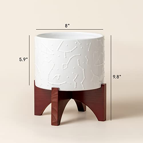 LA JOLIE MUSE Ceramic Pot for Plants, 8 Inch Indoor Planter with Stand - size: 8 Inch