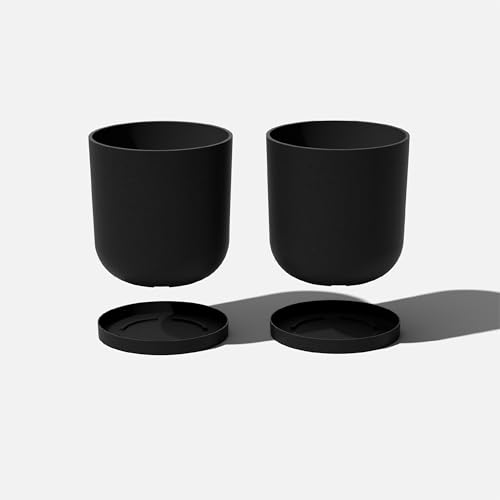 Veradek Mason Series Lima Planter & Drip Tray - Large Round Outdoor Planter - color: Black, size: 15 inches - 2 Pack with Saucers