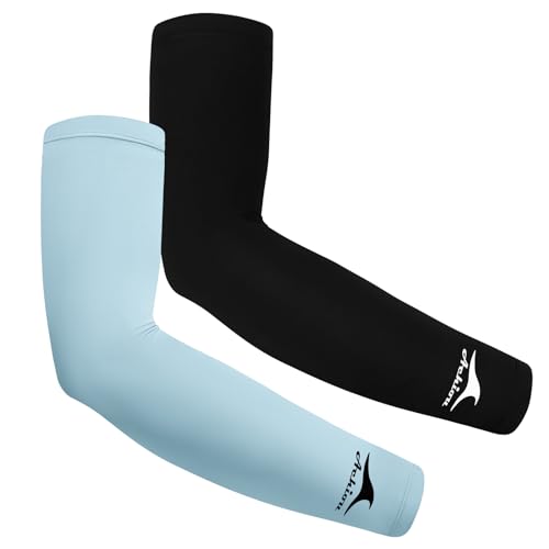 Achiou Volleyball Arm Sleeves for Women, Cooling Ice Silk Sun Sleeves Youth - color: 2 Pairs: 1pair Black,1 Pair Blue