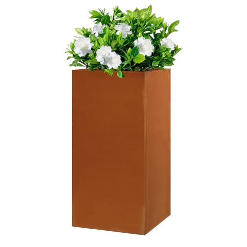 Corten Steel Tall Planter Box 14"x14"x30" Rusted Metal Spliced Planter - color: Corten