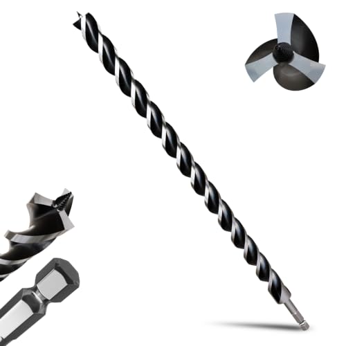 1-1/6"×24" Professional Auger Drill Bit for Wood with Quick Change 1/2" Hex Shank- 3-Cutter Design with Dual-Flute for Fast Chip Removal, Fits Hardwood, Softwood, PVC, Drywall & Tree Stumps - size: 1-1/6"×24"