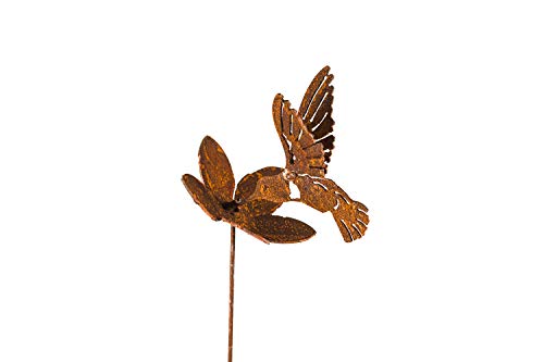 Hummingbird and Flower Garden Stake | Steel Construction with Real Rust Finish | Made in USA