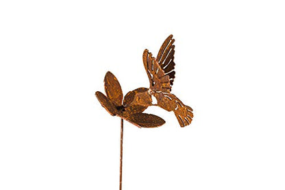 Hummingbird and Flower Garden Stake | Steel Construction with Real Rust Finish | Made in USA