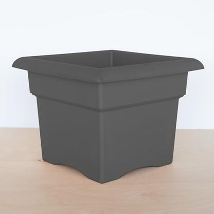 Bloem Veranda 14" Plastic Square Planter Box, Charcoal, 2-Pack - color: Charcoal, size: 14" (Pack of 2)