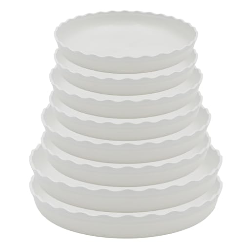 8 Pack Wave Plant Saucer 4/5/6/8 inch, White Plastic Tray for Pots - color: White, size: 4",5",6",8"