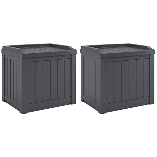 Suncast 2 Pack Small Deck Box Storage w/Bench Seat for Indoor & Outdoor Use, 22 Gal., Cyberspace