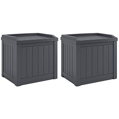 Suncast 2 Pack Small Deck Box Storage w/Bench Seat for Indoor & Outdoor Use, 22 Gal., Cyberspace