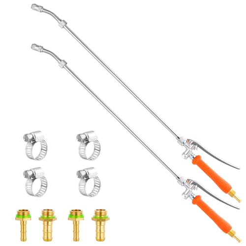 2 Pack 29 Inch Spray Wand Replacement, Brass Barb Match 1/4" & 3/8" Sprayer Wand Hoses, Adjustable Nozzle Stainless Steel Sprayer Wand with Shut off Valve for Weed Garden Car Wash - color: Orange, size: 29 inches (2 Pack)