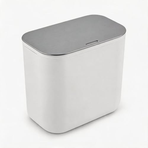 2.4 Gallon/9L Hanging Trash Can, Under Sink Compost Small Trash Bin with Stainless Steel Lid for Kitchen Cabinet Door, Food Waste Container for Kitchen RV Bathroom Office, White - color: White, size: 2.4 Gallon/9L