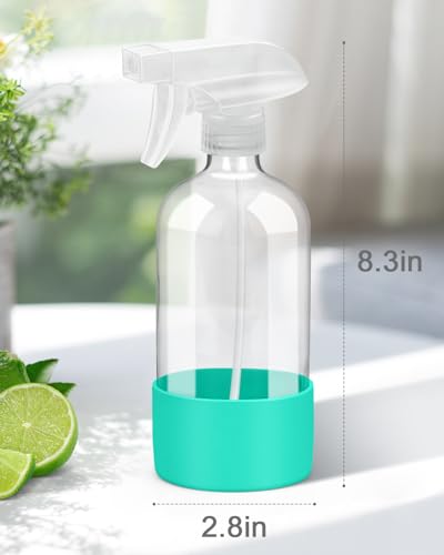 Glass Spray Bottles for Cleaning - 16 oz Spray Bottles with Silicone Sleeve - color: Green