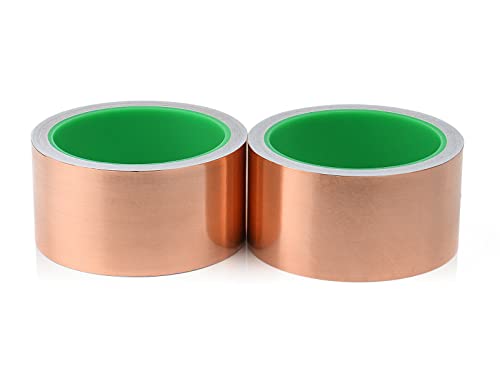 BOMEI PACK Copper Tape 2 Pack 1.97mil x 2inch x 33ft with Conductive Adhesive for Guitars and Shielding, Slugs,Stained Glass, Electrical Repairs, Grounding