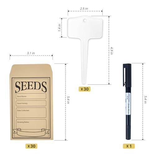 30 Pcs Seed Envelopes, 30 Pcs Plant Labels and 1 Plant Marker (White) - color: White