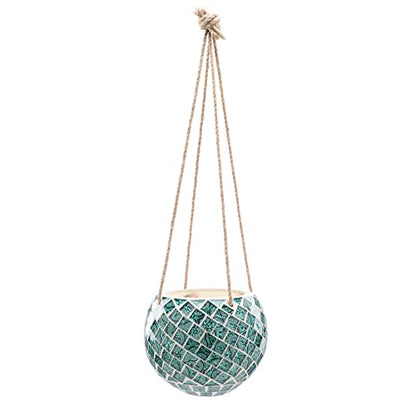 Ceramic Hanging Planter Mosaic Hanging Flower Pot - color: Square Green