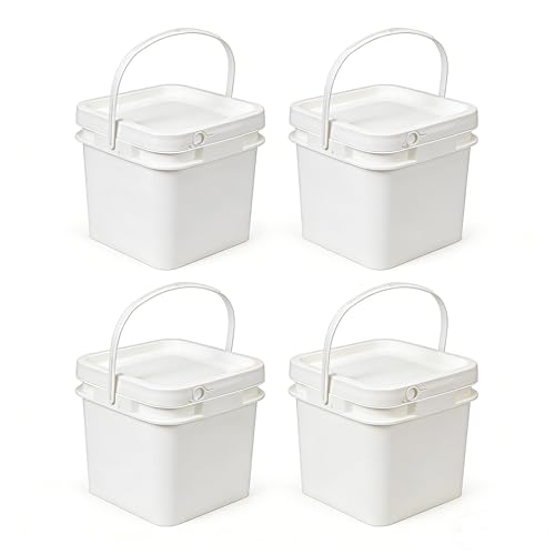 68 oz Food Storage Buckets with Lids, 4 Pack Square BPA Free Plastic Containers with Handles and Labels for Pantry, Rice, Flour, Snacks and Freezer (White) - color: White, size: 0.5 gal