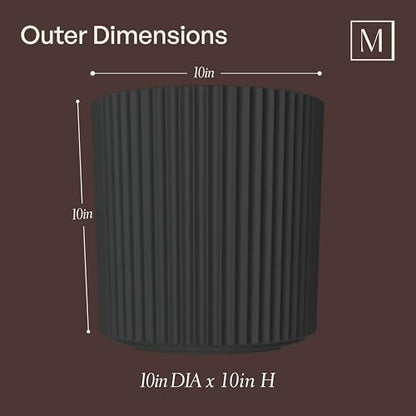 Mayne Haven 10in Round Fluted Modern Planter, Black - color: Black, size: 10in