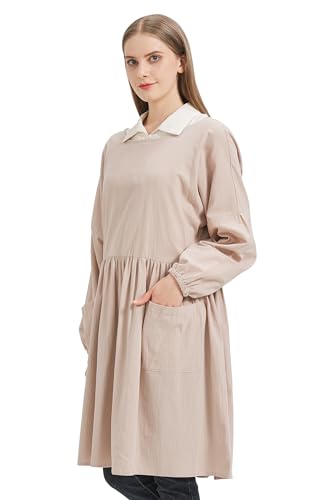 Nanxson Cotton Linen Apron Women's Long Sleeve Apron for Cooking,Gardening - color: A-beige