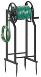 4-Spike Garden Hose Reel with 3.9ft Leader Hose & Stainless Fitting, Outdoor Hose Holder holds 125ft Hose of 5/8", Freestanding Metal Hose Stand for Outside Yard Lawn, Black - color: Black