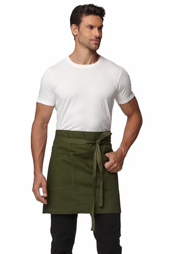 Waist Apron for Men Server Bistro Half 4251BY - color: Army Green, size: 5 Pack