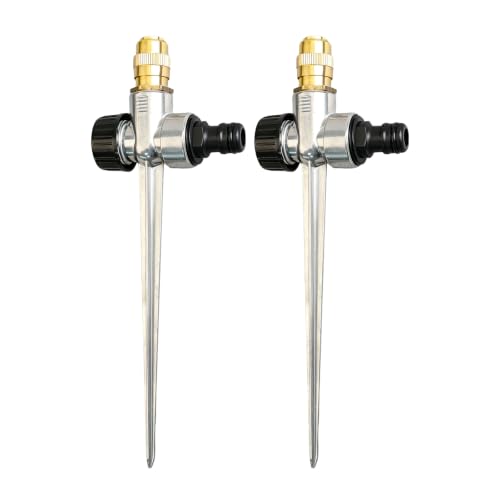 2 Pack Metal Lawn Sprinkler 360° Adjustable Brass Nozzle Spike Base