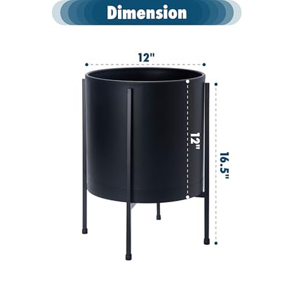 D'vine Dev Plastic Planter Pot with Metal Stand, Black, 12 in, 55-D-B-3 - color: Black, size: 12 Inch